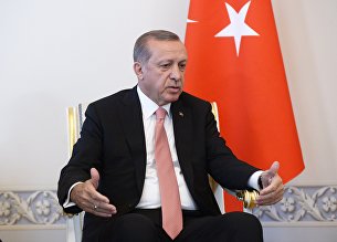 Президент Турции Реджеп Тайип Эрдоган во время встречи с президентом России Владимиром Путиным в Санкт-Петербурге