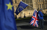 " Демонстрант с флагами ЕС и Великобритании в центре Лондона