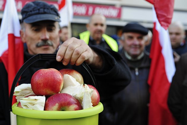 Марш сотен польских фермеров как протест против запрета России на ввоз польских овощей и фруктов