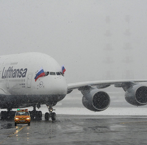 Прилет авиалайнера Lufthansa A380 в аэропорт "Внуково"