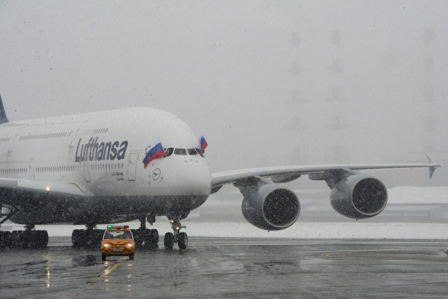 Прилет авиалайнера Lufthansa A380 в аэропорт "Внуково"