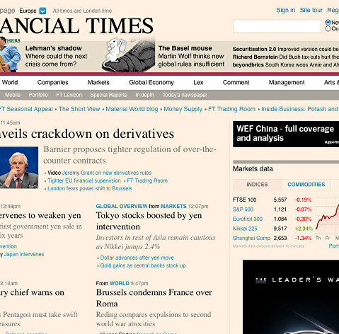 Скриншот страницы сайта Financial Times