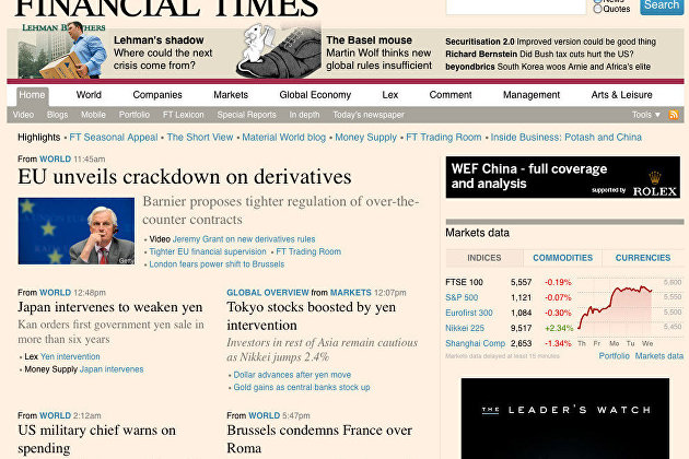 Скриншот страницы сайта Financial Times