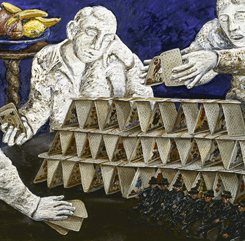 Репродукция картины художника Натальи Игоревны Нестеровой "Складывающие карточный домик"
