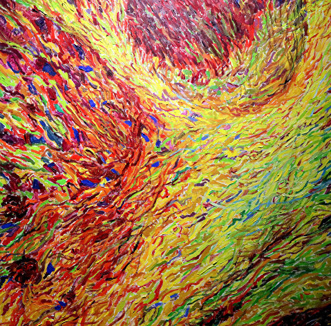 Фрагмент картины "Прикосновение" из серии "Мозг" на персональной выставке художницы Анастасии Филипповой