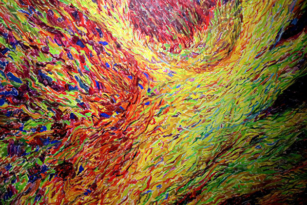 Фрагмент картины "Прикосновение" из серии "Мозг" на персональной выставке художницы Анастасии Филипповой