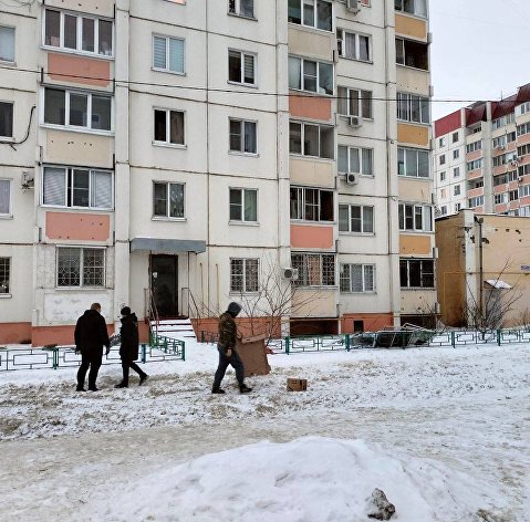 Многоквартирный дом, поврежденный в результате атаки БПЛА в Воронеже