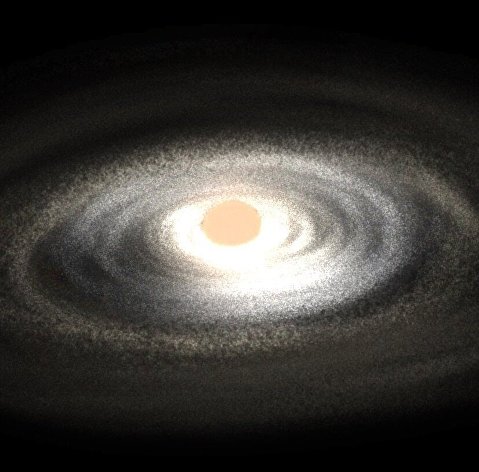 Иллюстрация извержения диска материи вокруг новорожденной звезды